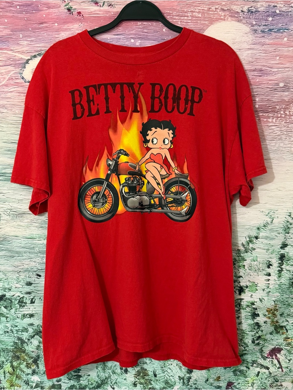 Betty Boop Red Motorcycle Flame Graphic Tee
